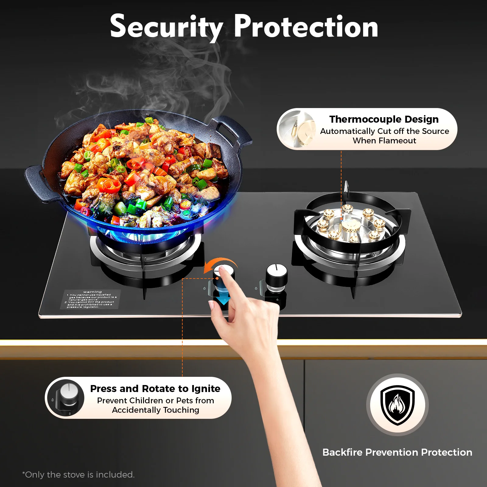 Dual-Burner Gas Stove, Efficient Cooking Energy Saving&Stable Quick Start Easy to Adjust for Home Kitchen Homestay