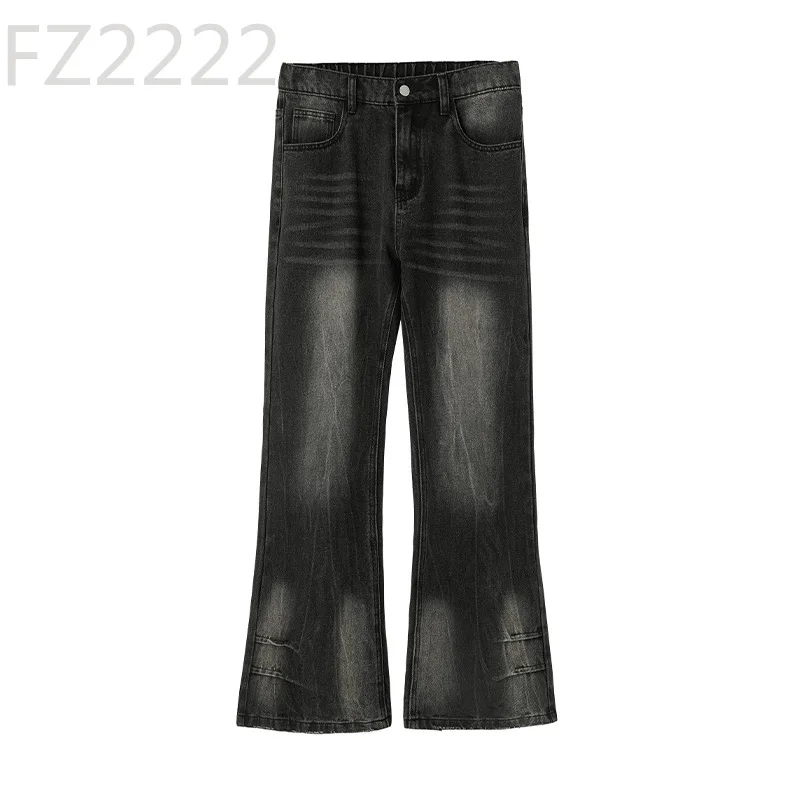 Retro washed jeans men's new micro-pull casual loose straight pants