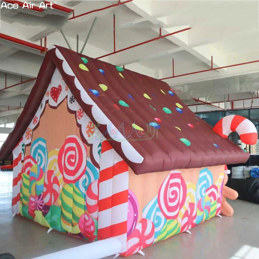 Inflatable Gingerbread Candy House Colorful Cute Inflated House Tent for Holiday/Candy Store Decoration