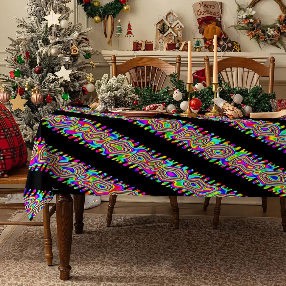 Rainbow Ribbons Waterproof table cloth, splash-proof tablecloth, for party, Halloween, Christmas, dining, camping