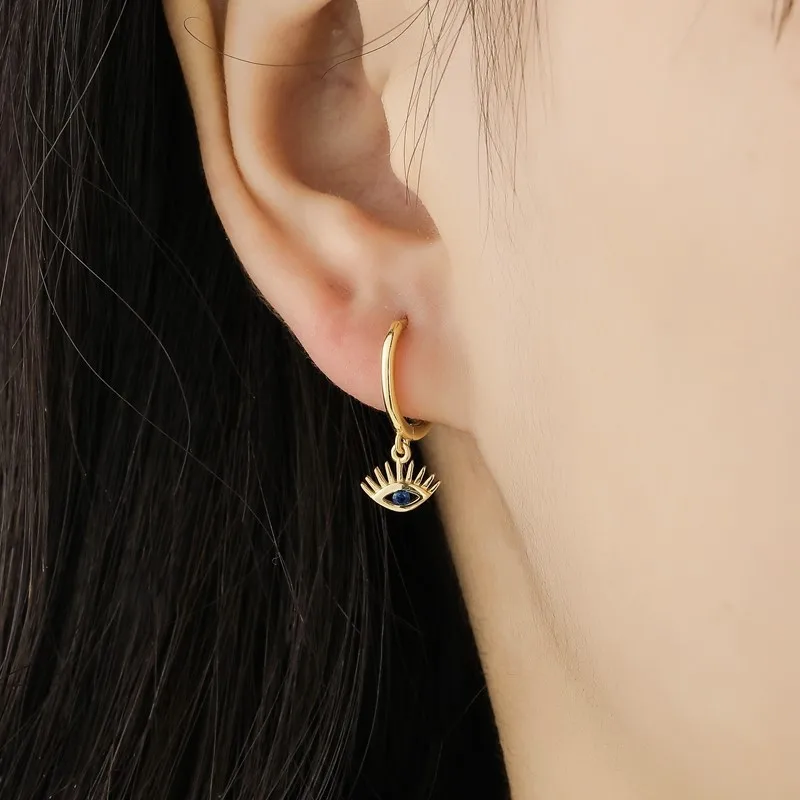 ENSHIR Blue CZ Eyes Hoop Earring For Women Men Korean New Fashion Trendy Jewelry