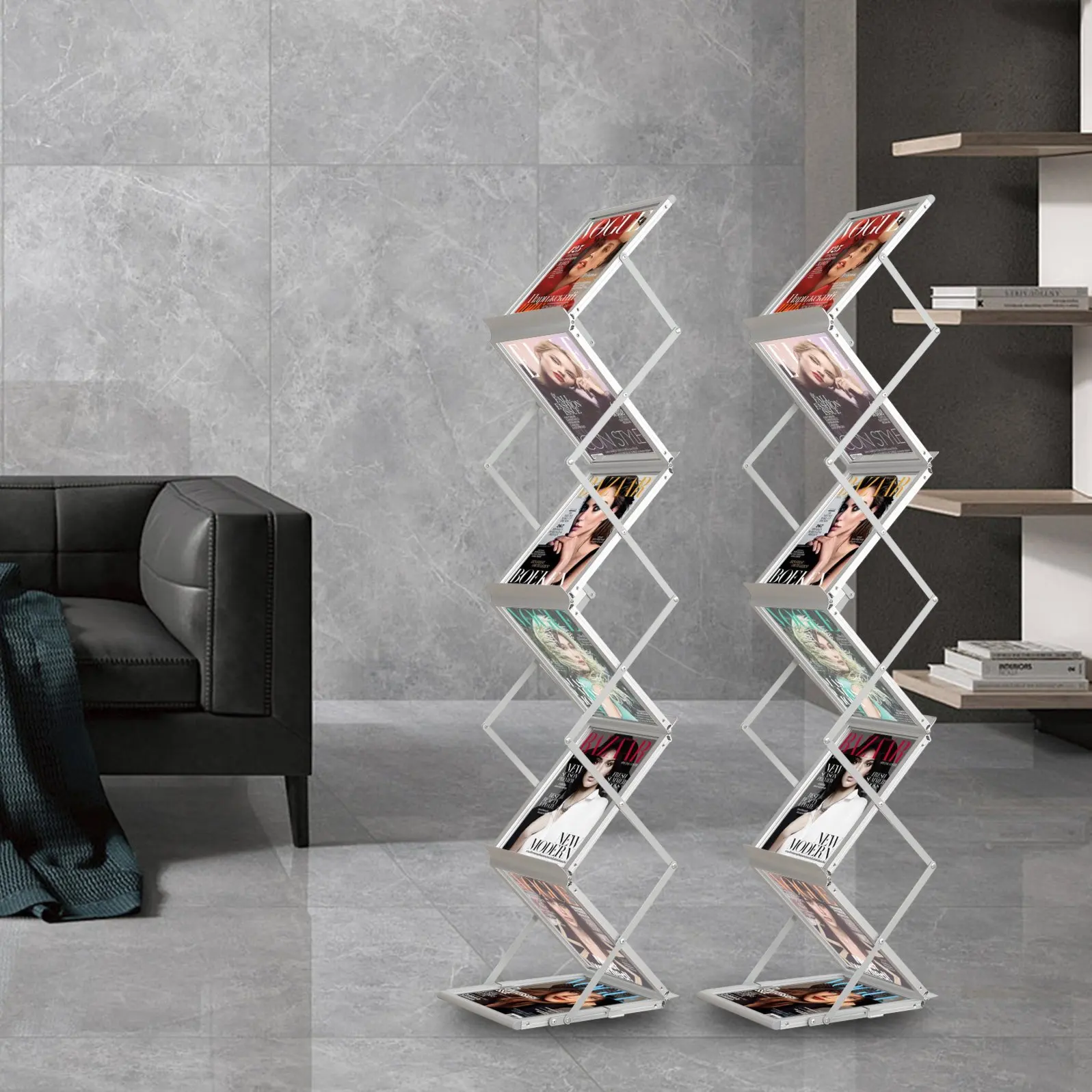 Lead Show Modern Style Eco-Friendly Foldable Adjustable Acrylic Magazine Rack Catalog Brochure Stand Carrying Bag Trade Show