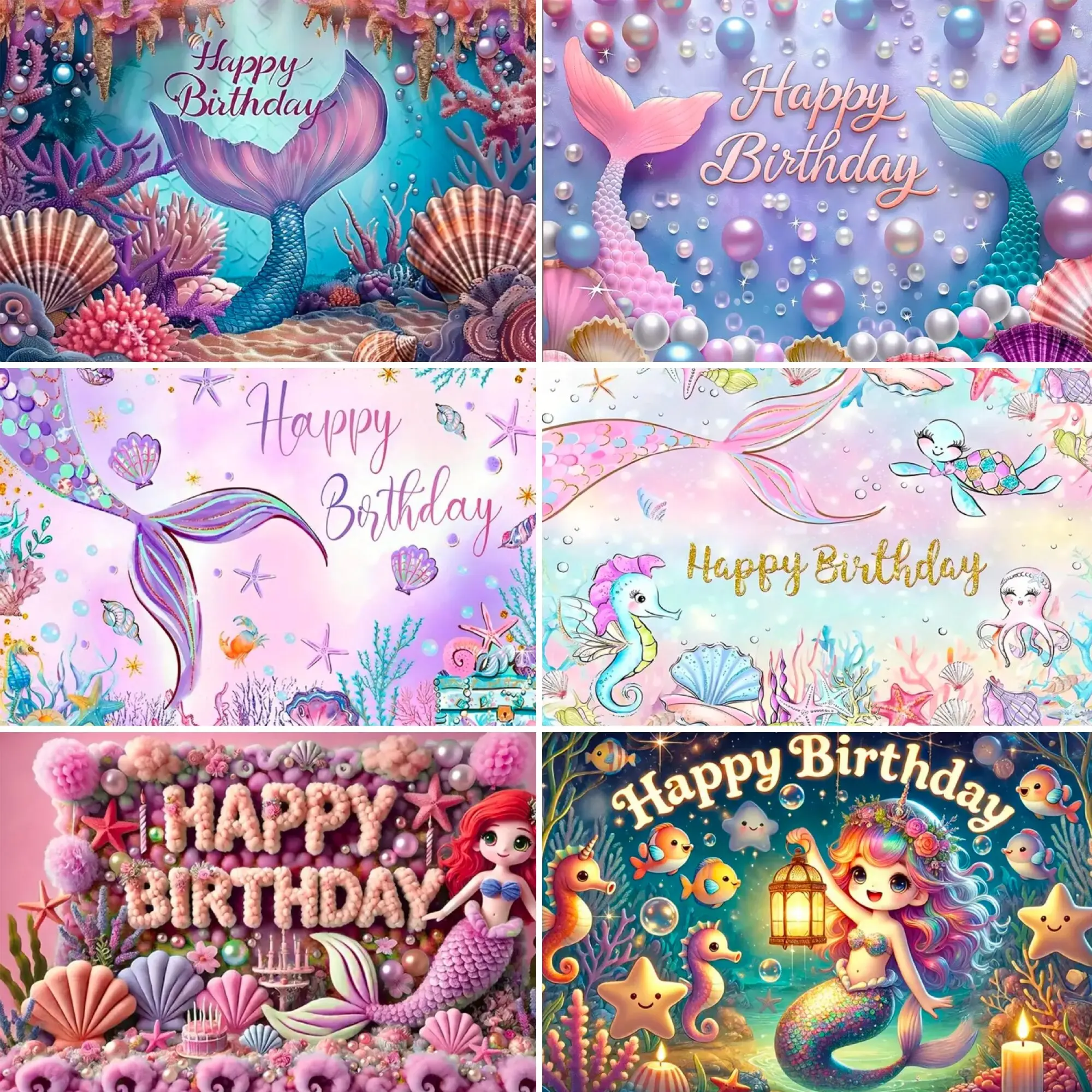 

Underwater World Cartoon Mermaid Party Background Baby Birthday Party Decoration Photo Girl Birthday Wedding Background Decor