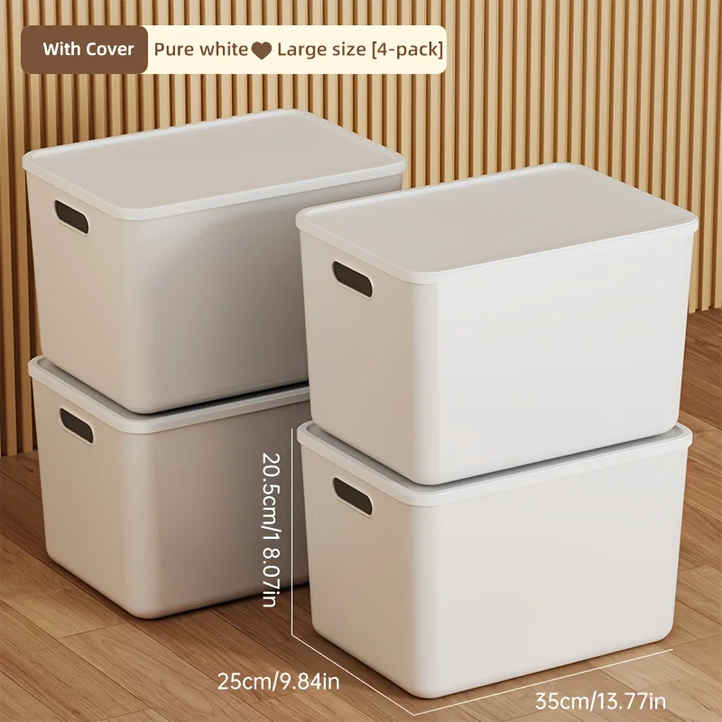

Four-Piece Set of Extra-Large Wardrobe Storage Bins, Premium White High-End Square Storage Boxes with Handles, 13-Inch Plastic S