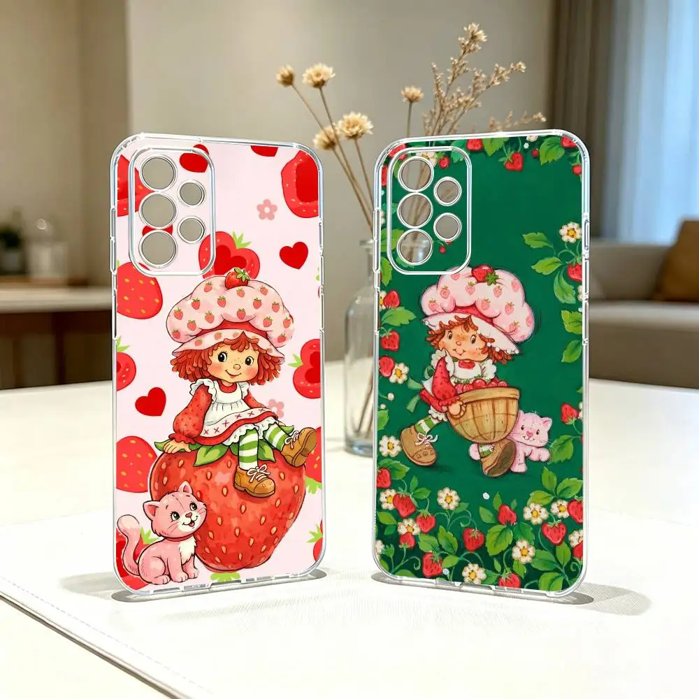 Pink S-Strawberry Cute Girl Phone Case For Samsung S25,S24,S21,S22,S23,S30,Ultra,S20,Plus,Fe Transparent Cover