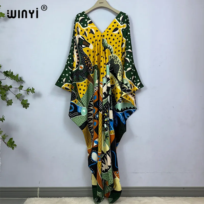 WINYI Africa Dress Length:130cm Fashion turkey dresses Bohemia Print abaya Women maxi kaftan summer Color african evening dress