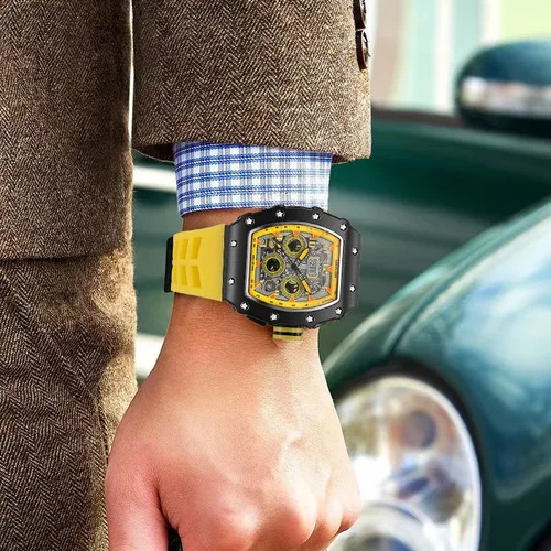 Imagen 2 del producto Reloj de pulsera de cuarzo de lujo para hombre, diseño hueco con esqueleto, reloj mecánico de tendencia para hombre, automático, hueco, luminoso, resistente al agua