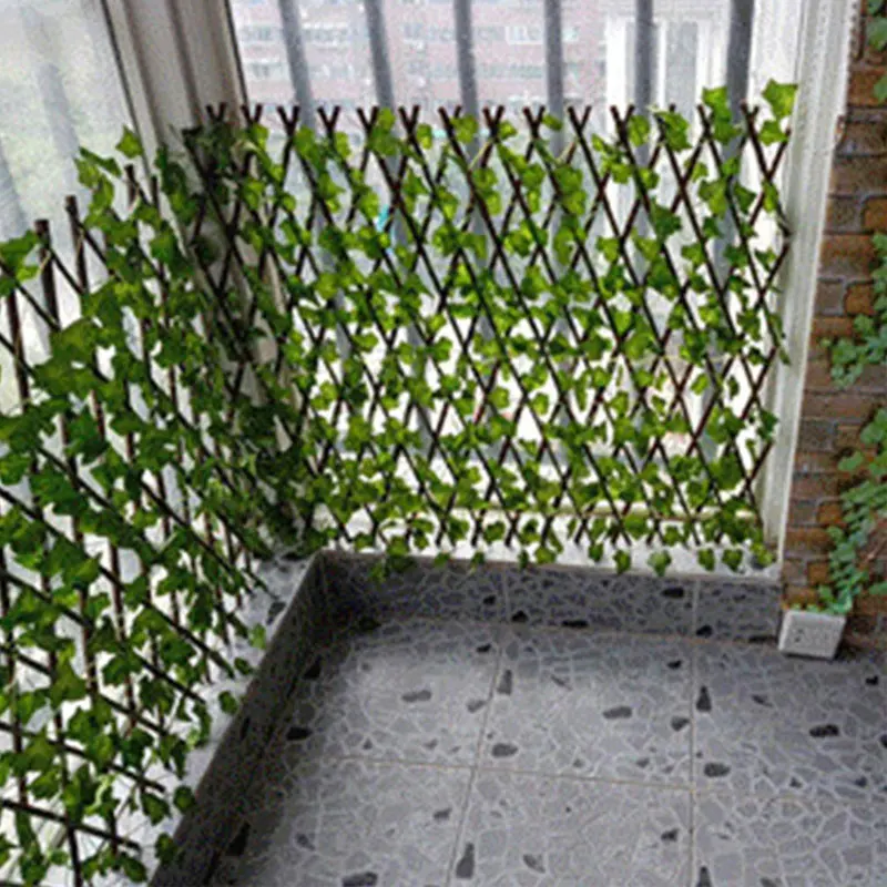 New Retractable Artificial Garden Fence Expandable Wood Vines Privacy Fence Rattan Wall Hanging Creeper Ivy Plant Decoration