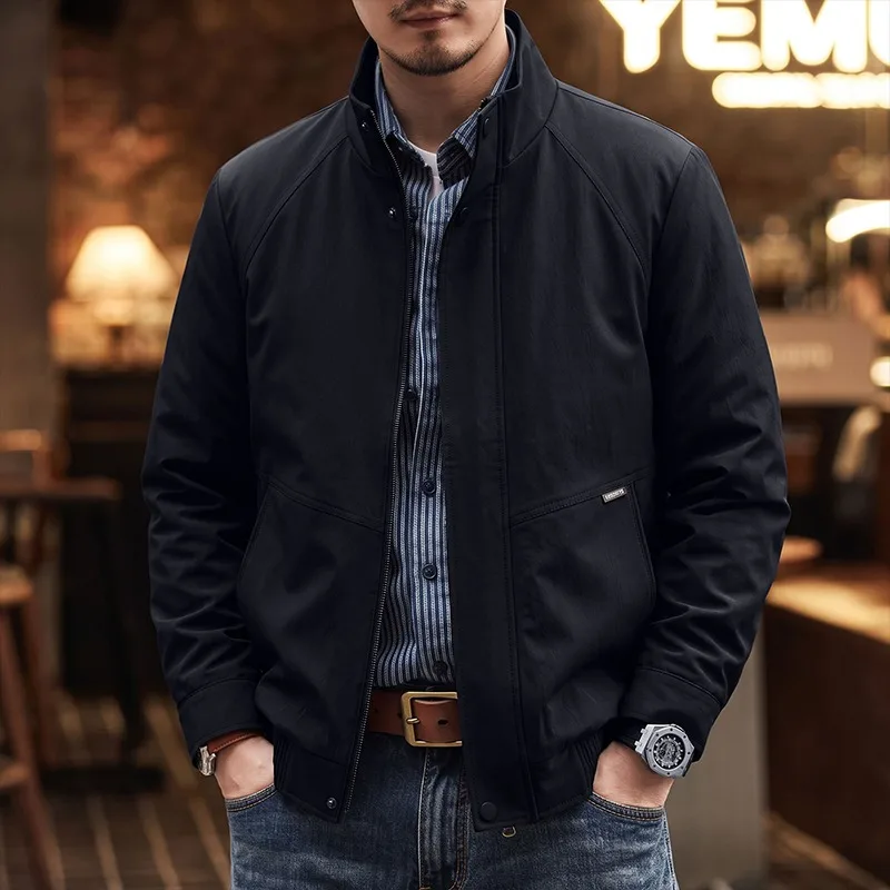 Men's Business Casual Jacket Stand Collar Open Front 2026 Autumn New Solid Color 3D Versatile Coat