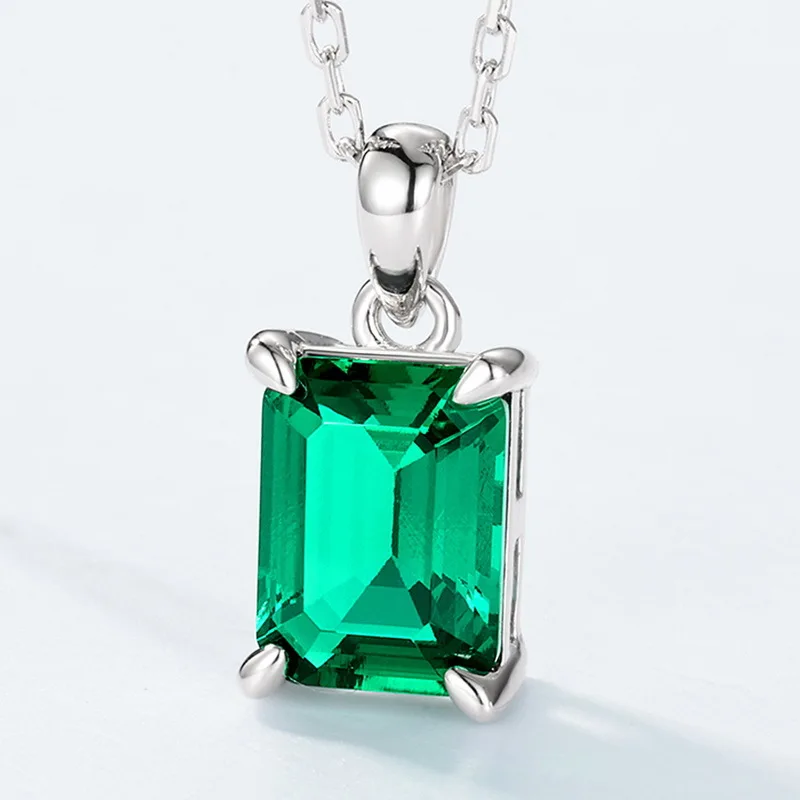 Square 1.1ct Simulated Nano Emerald 925 Sterling Silver Pendant Necklace for Women Statement Green Gemstone Wedding Jewelry