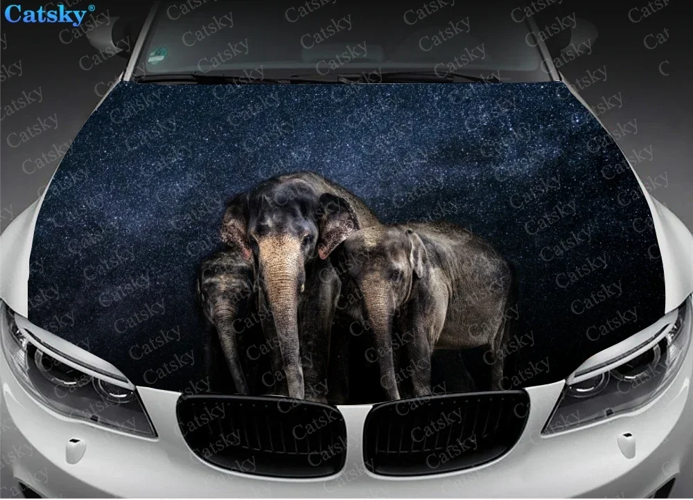 Animal -  Elephant Car Hood Vinyl Stickers Wrap Vinyl Film Engine Cover Decals Sticker Universal Car Hood Protective Film