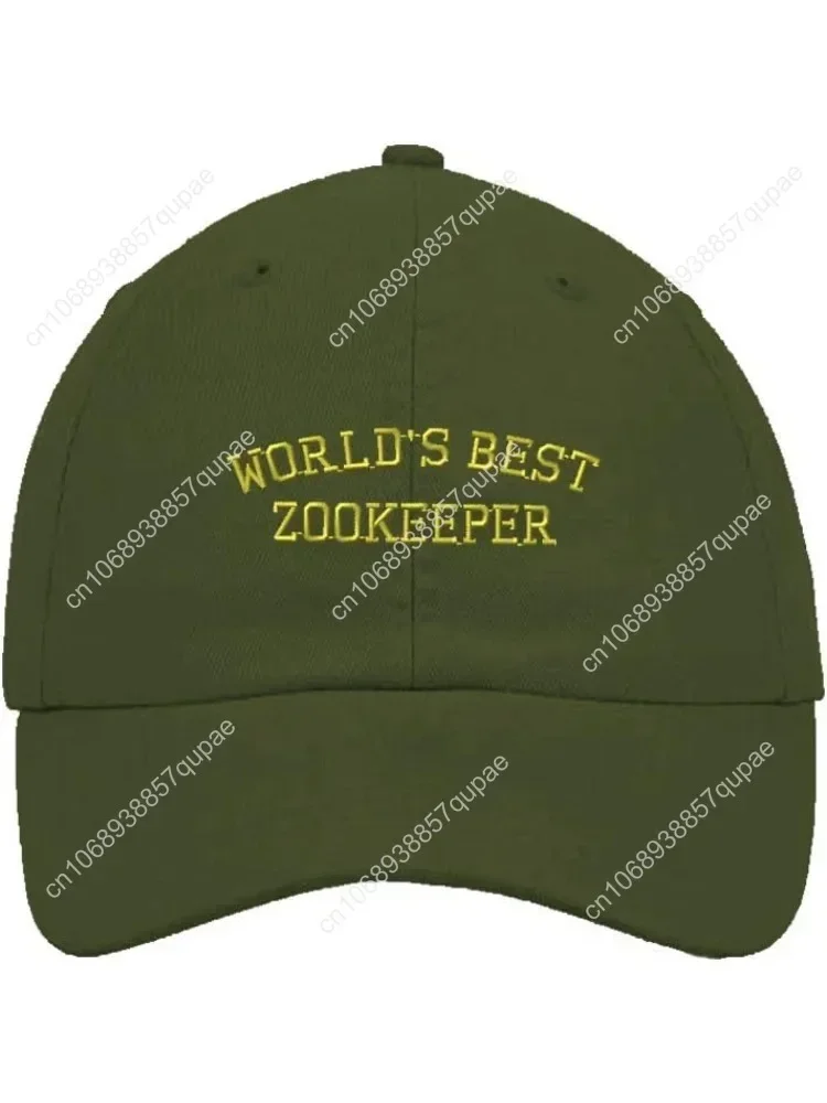

Custom Soft Baseball Cap Worlds Best Zookeeper Embroidery Twill Cotton Dad Hats For Men & Women Buckle Closure Olive Green Desig