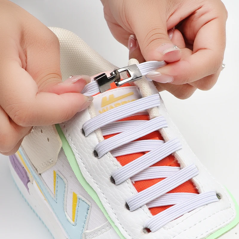 

Unisex Elastic Shoelaces with Metal Lock Cross Buckle Flat Design for Sneakers Convenient Lazy Shoe Lace Rubber Band