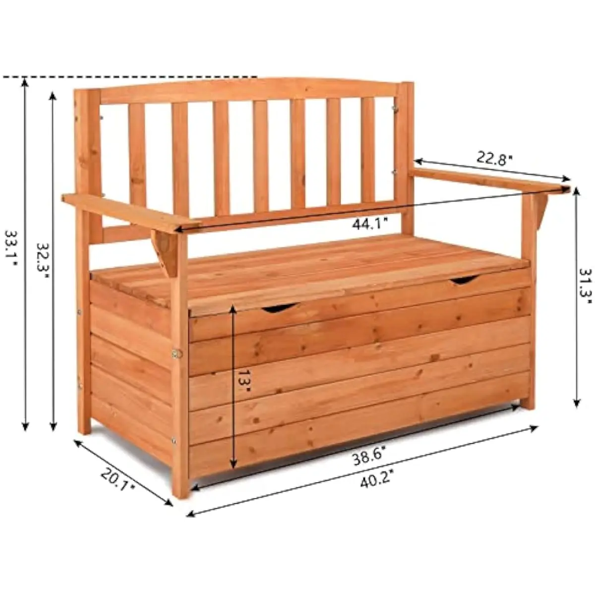 Wooden Outdoor Storage Bench Loveseat Deck Box Waterproof, Patio Garden Seat with Storage for Porch Backyard Poolside