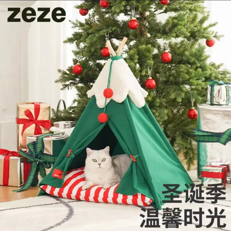 Zeze-tren pequeño de Navidad para gatos, Marco para gatear, nido Universal para todas las estaciones, juguete de pilar para rascar, calor de invierno