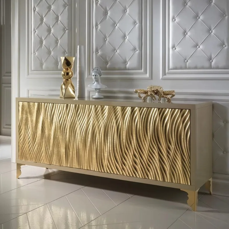 Modern Sideboard Buffet Server Cabinet Dining Room Console Table Storage Side Cabinet Stainless Steel Living Room Cabinet