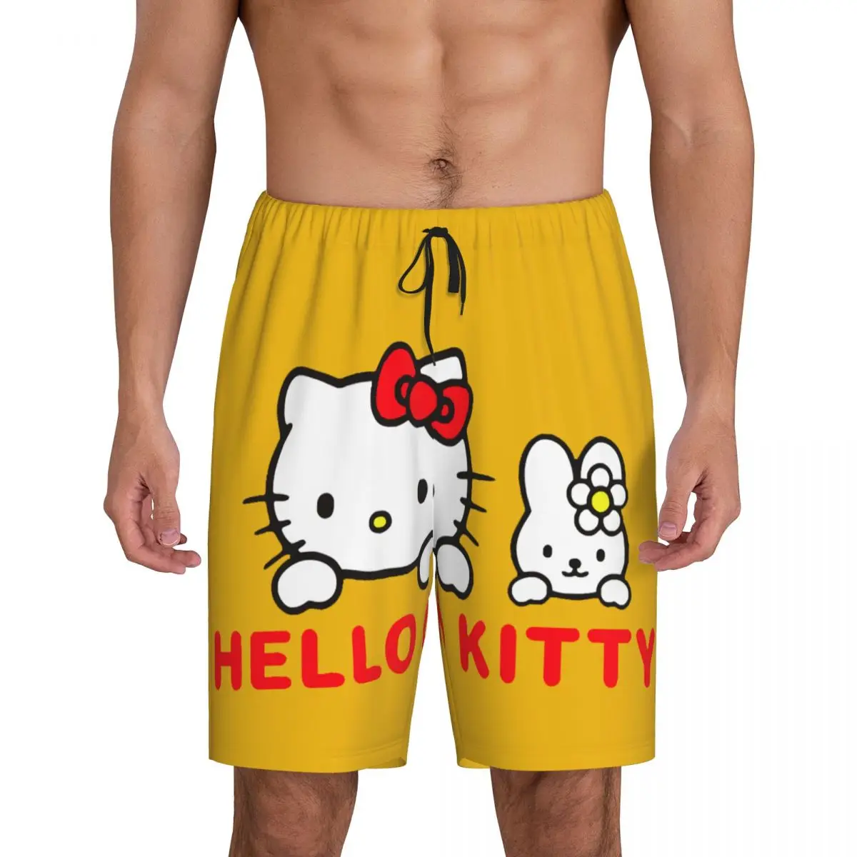 

Custom Cartoon Anime Hello Kitty Pajama Bottoms Men's Lounge Sleep Shorts Drawstring Sleepwear Pjs with Pockets