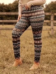 Women's Plus Size 1XL-5XL Casual Loose Printed Geometric Pattern Tight Pants Fashion Elastic Yoga Pants