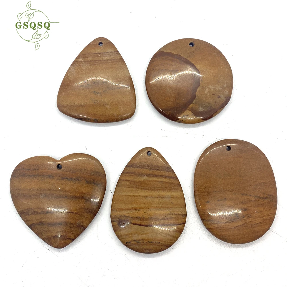 

Natural Stone Yellow Wood Grain Stone Pendant Necklace 5pcs/lot Healing Geometric Pendant for Men Women Spiritual Jewelry DIY