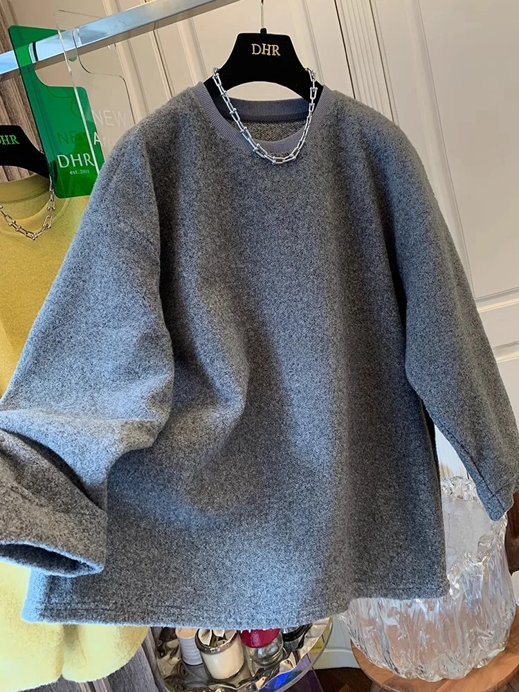 Extra Large 300 Pou Faionable Soft Fce Sweatirt Jaet Women's Autumn Winter Long Sve Loose Inner Wear Base Top