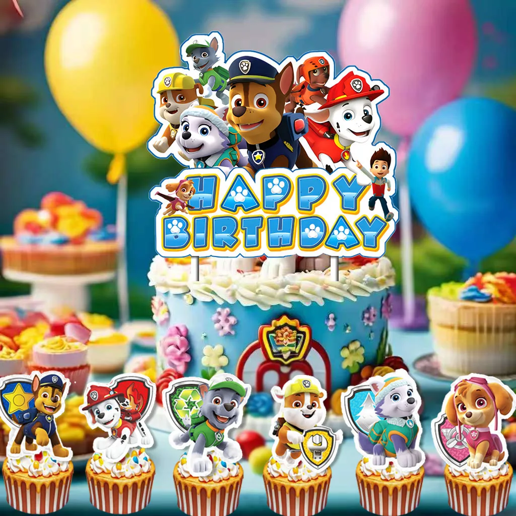 Geburtstagsparty Paw Patrol Thema für Tortendekoration Banner Flaggen Dekorationen Party-Aufsätze Event-Zubehör Cupcake-Dekorationen DIY – Detail 1