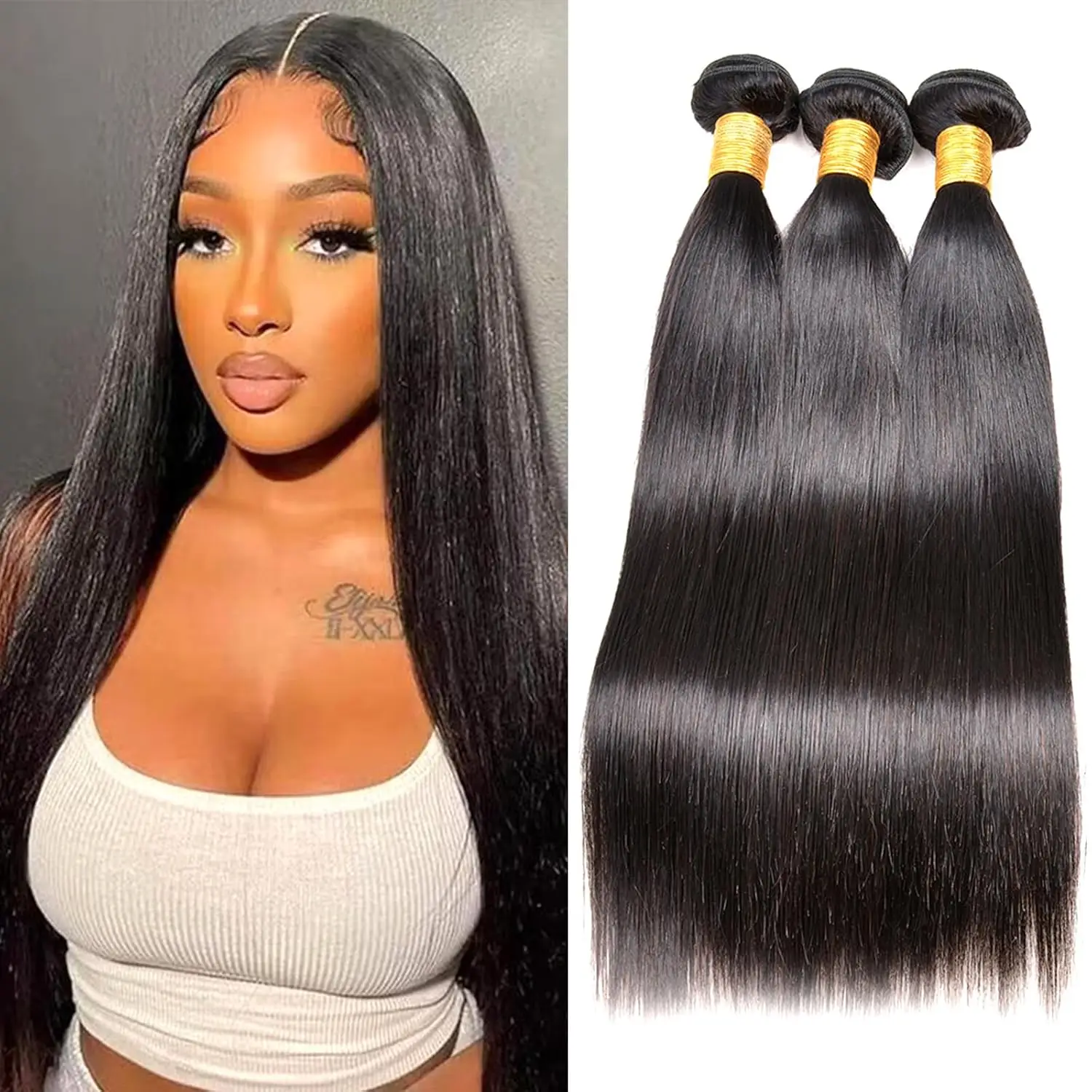 Straight Human Hair Bundles 14 14 14 Inch Trippy Hair Bundles Human Hair 100% Brazilian Unprocessed Raw Hair Bundles Weft Weave