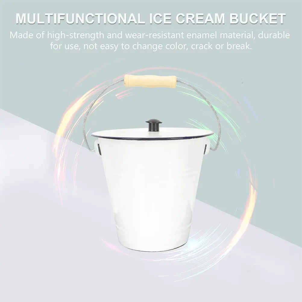 

Thickened Enamel Bucket with Lid Heavy Duty Metal Storage Can White Container for Home Commercial Use Paint Water Sand