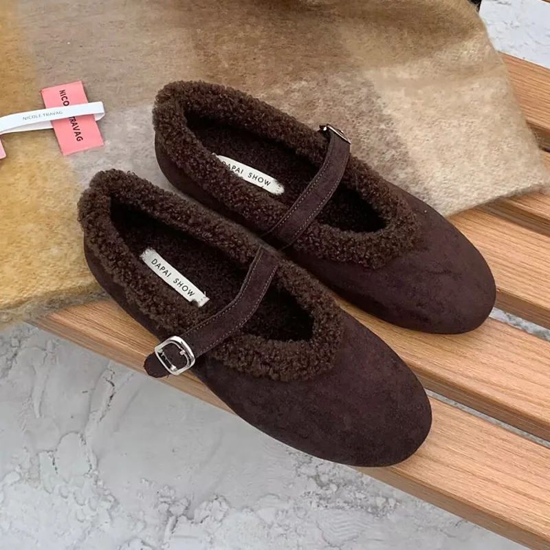 

Женские лоферы-мэри-джейн на плоской подошве с мехом, короткие, плюшевые, дизайнерские, хлопковые, новые, комфортные, для повседневной носки, зимние, женские ботинки