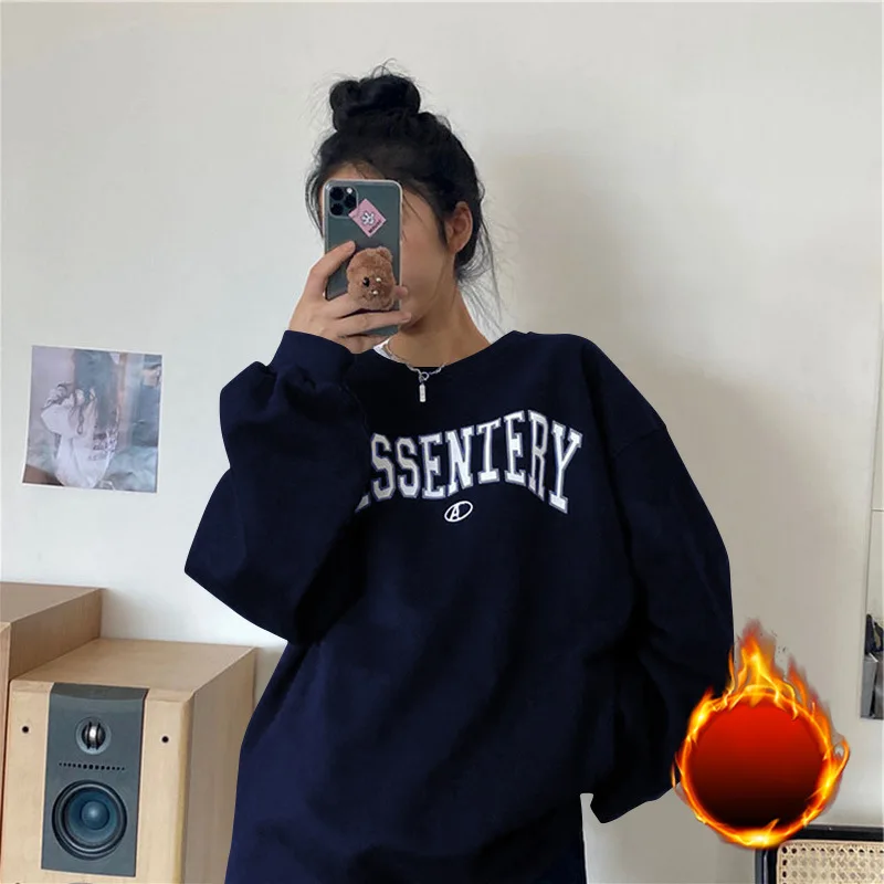 Sudaderas con cuello redondo para mujer, suéteres ligeros Y2k de estilo coreano Kpop, camisetas de manga larga, Color sólido, novedad