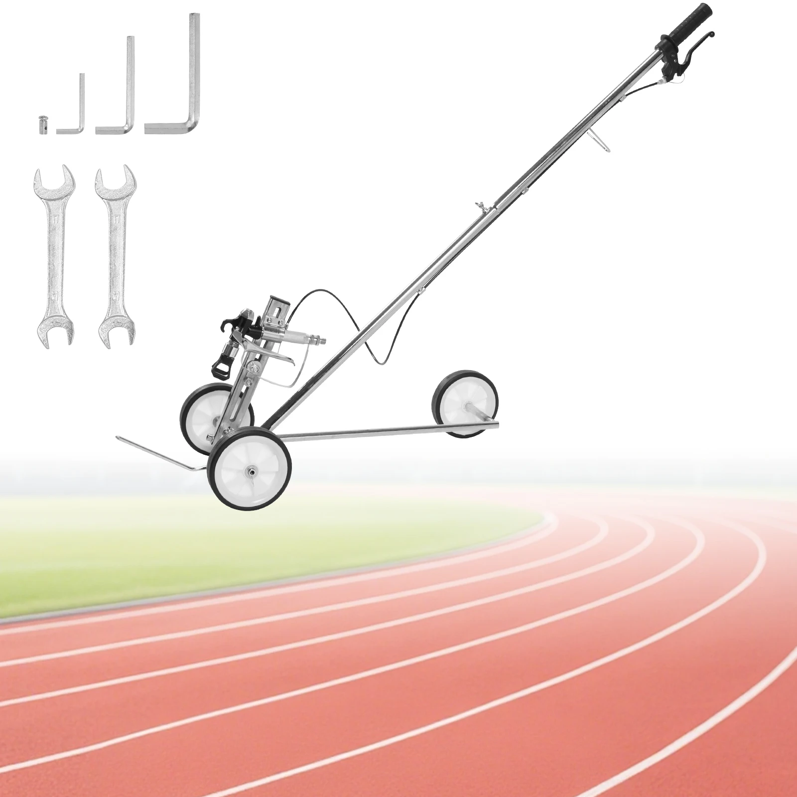 

Машина для разметки парковок на колесах с насадкой для нанесения линий разметки для заводов, парковок, проездов и детских площадок