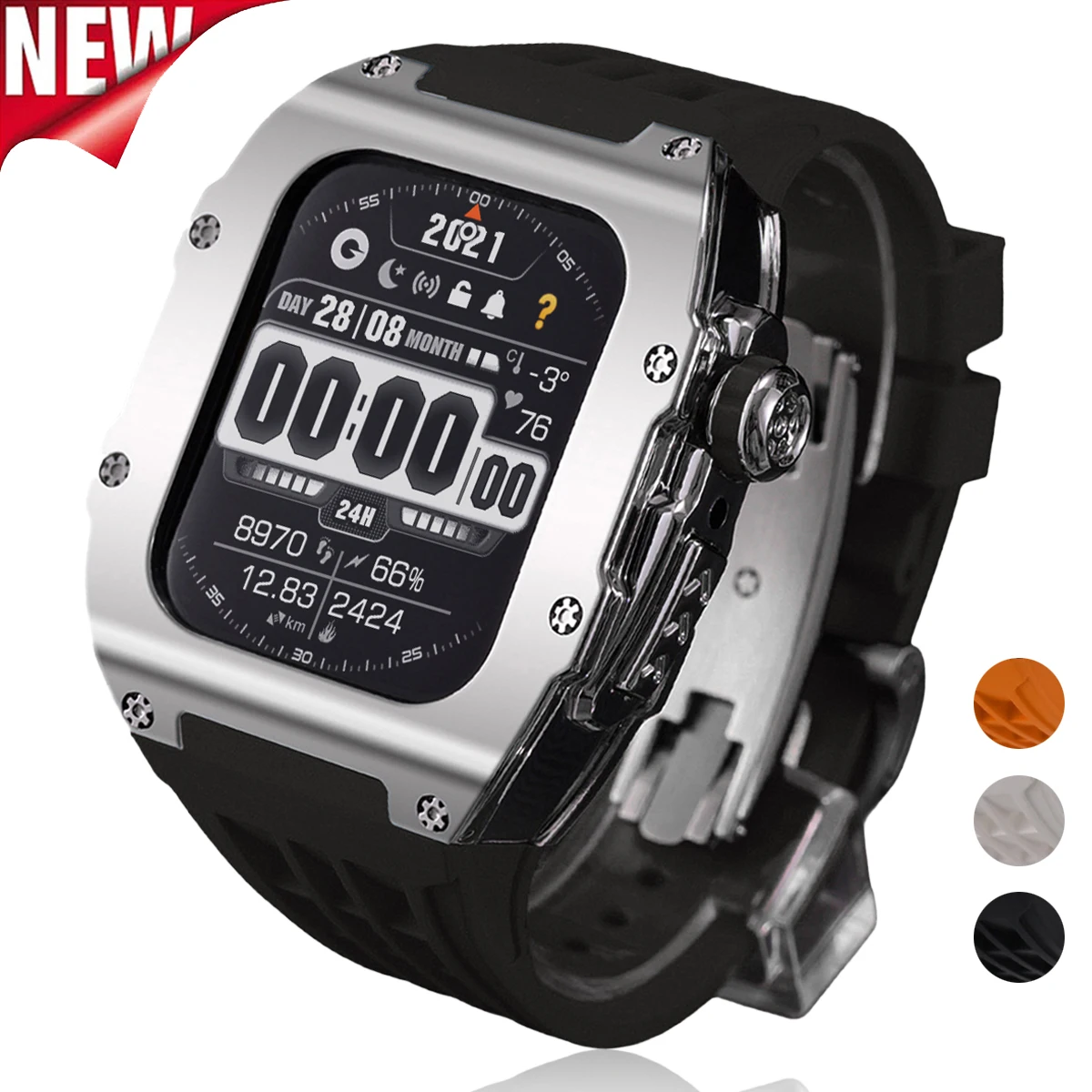 

Armor PC Case+Silicone Strap For Apple Watch Series 9 8 7 6 54SE Waterproof Protective Cover For iWatch 44/45mm Modification Kit