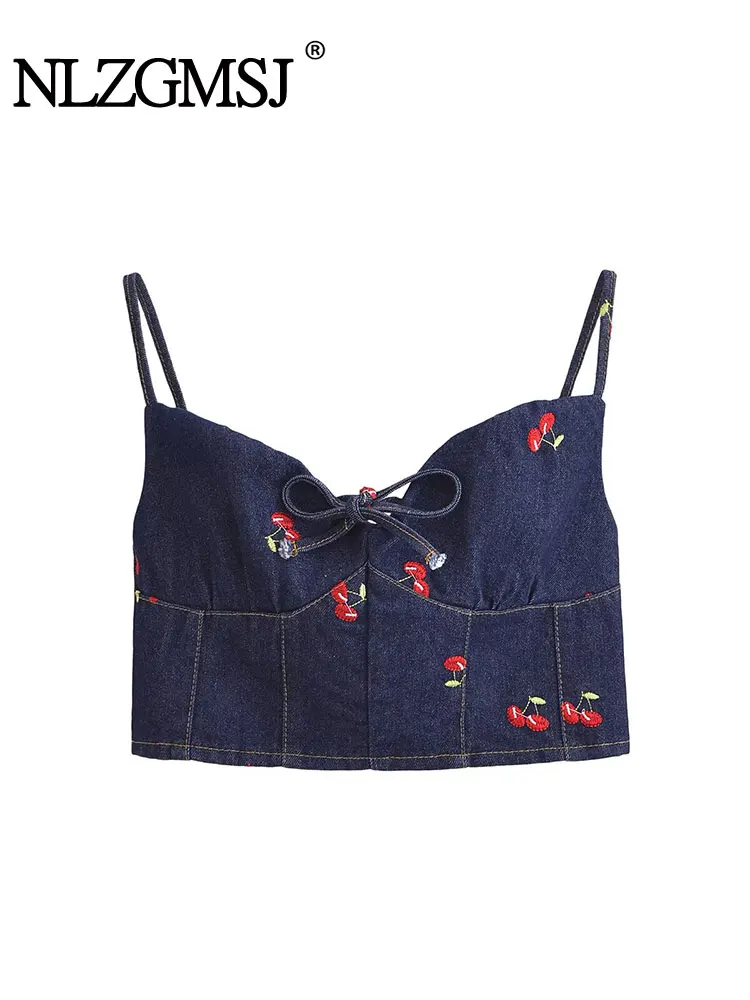 

Лето 2025 года, модные новые джинсовые топы, женские короткие топы без рукавов для женщин, сексуальные вечерние топы с открытой спиной