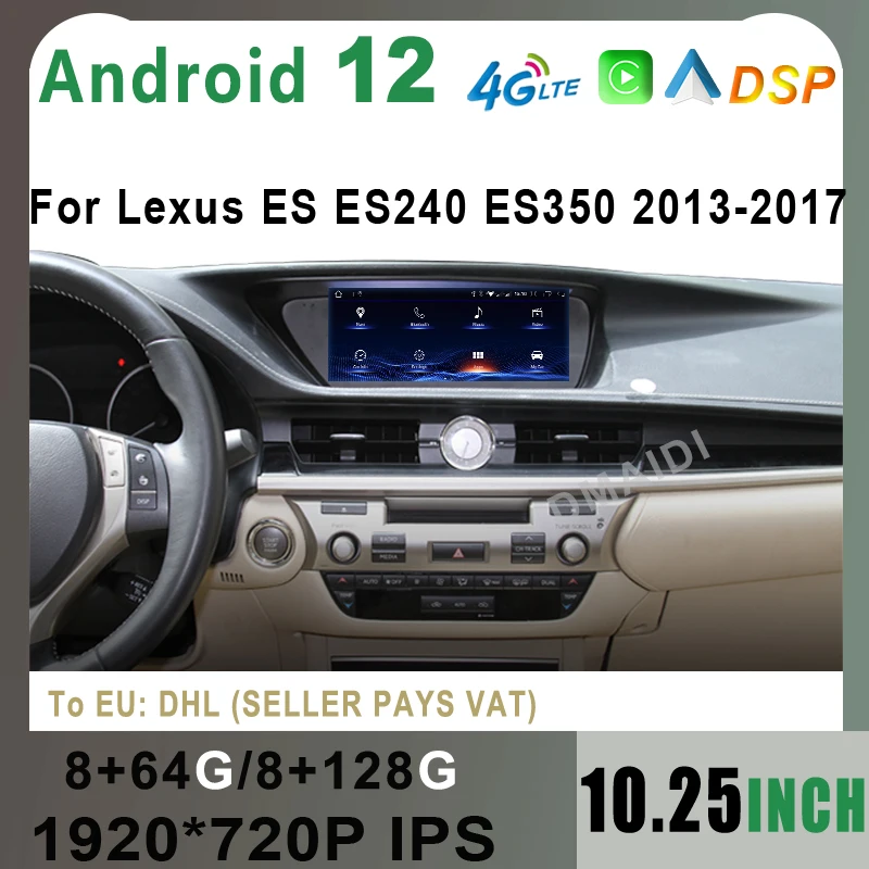 

10.25" Android 12 GPS Navigation Car Multimedia Video Player Wireless CarPlay Auto For Lexus ES240 ES250 ES350 ES300h 2013-2017