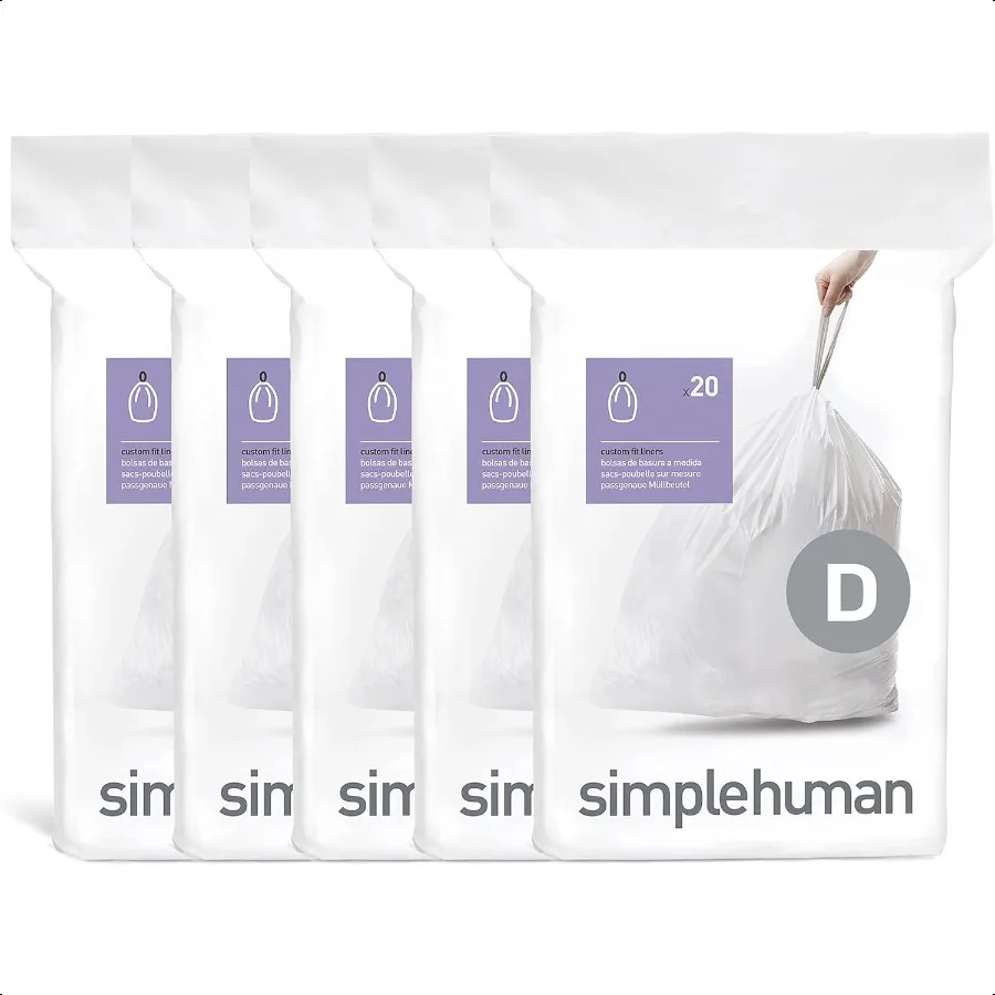 Paquete dispensador Code D de 100 unidades, revestimientos personalizados, bolsas de basura con cordón, 20 litros, 5,3 galones, color blanco