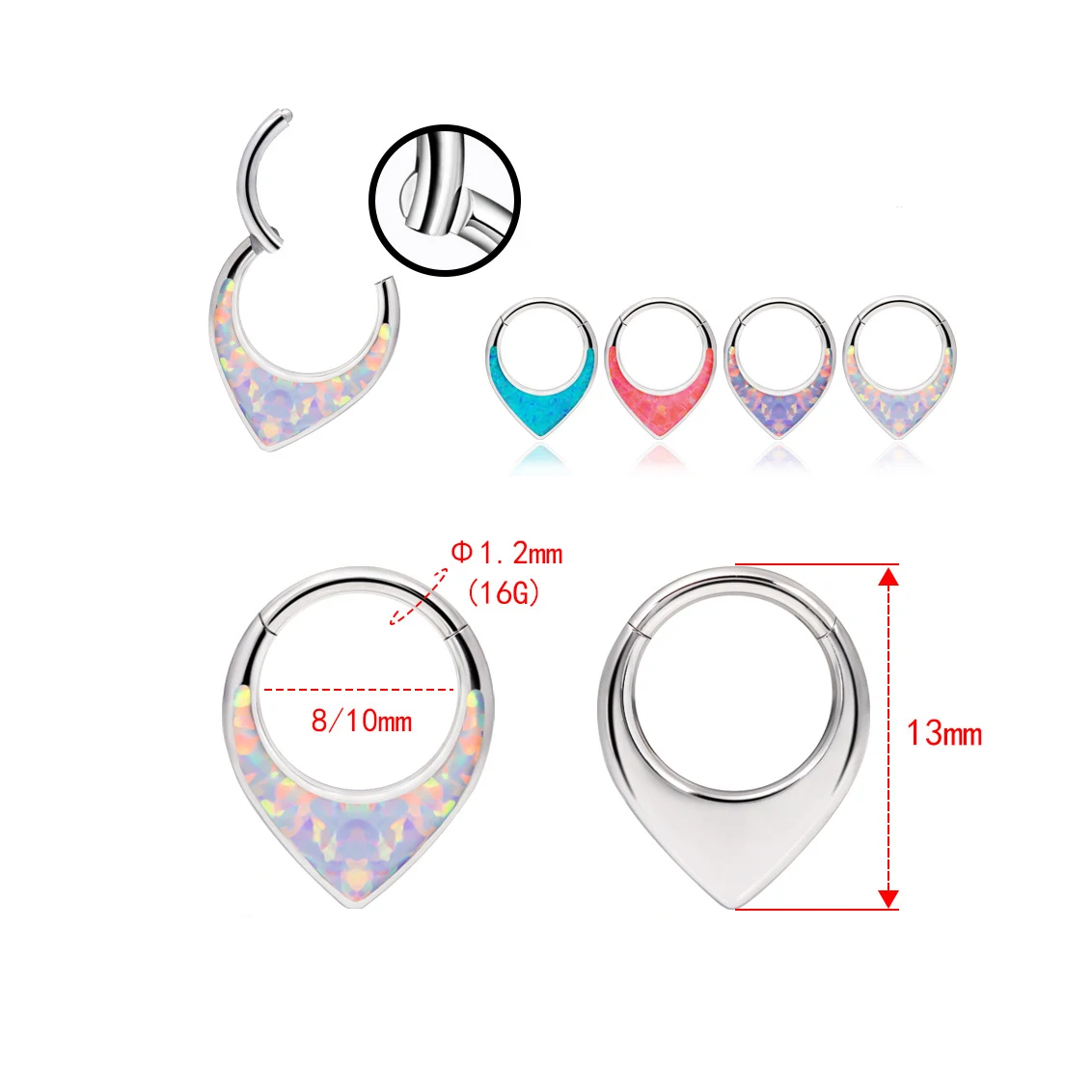 ASTM F136 Titanium Inlay Opal Septum Nose Ring Hinged Hoop Cartilage Earring Piercing Body Jewelry for Women and man New gift