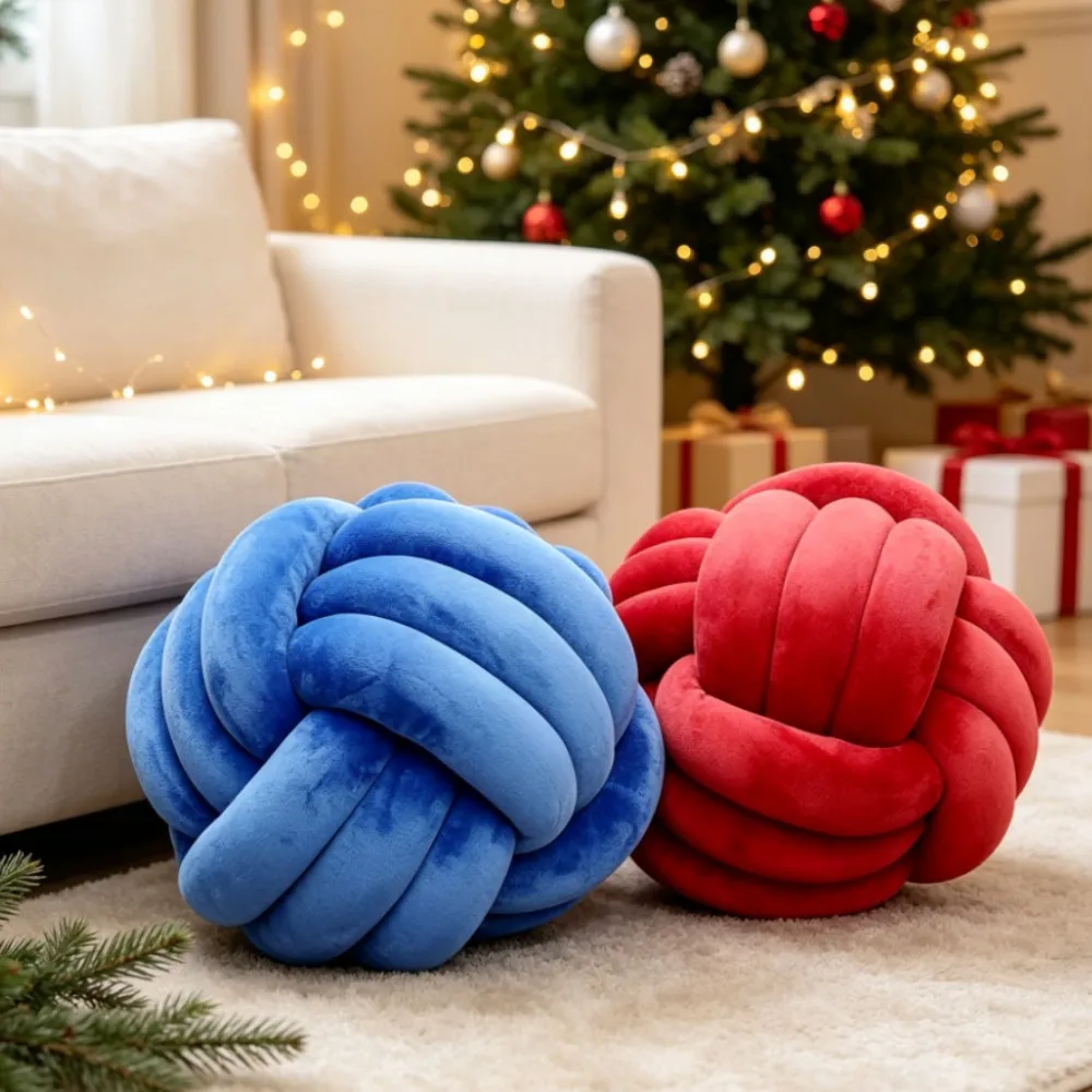 Christmas Gift Handmade Ball Knot Pillow - Woven Decorative Throw for Sofa Home Decor Photography Prop Ideal Gift