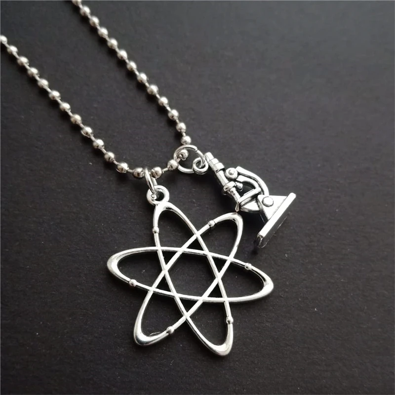 3D Mini Microscope Necklace, Cool Atom Charm Pendant, Ball Chain Long Necklace, Science Jewelry for Biology Teacher