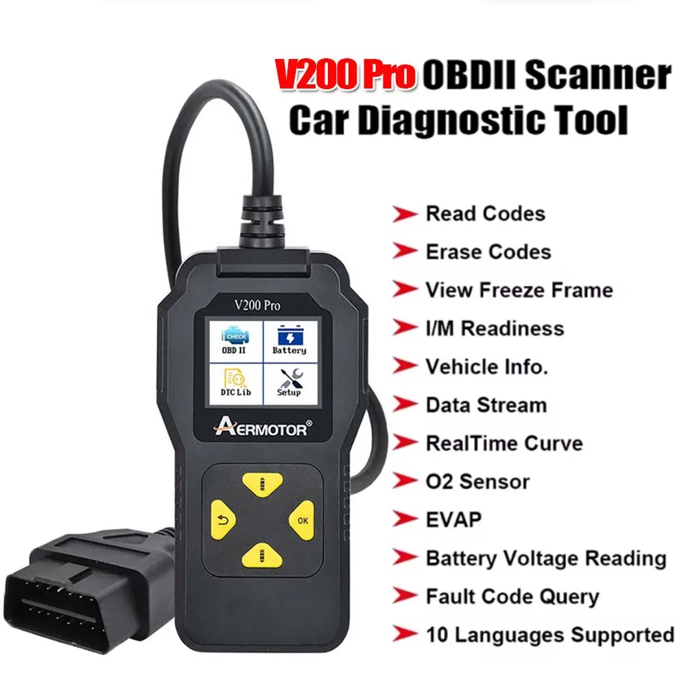 OBD2 Scanner Car Diagnostic Tools OBDII Code Reader Tool For Check Engine Light Battery Voltage Testing 10 Languages Supports