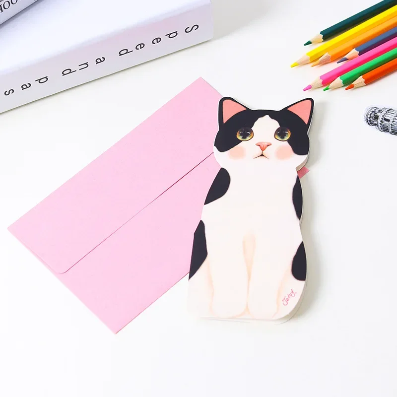 Set aus 5 niedlichen Katzen-Grußkarten mit farbigen Umschlägen, Geburtstagskarten, Weihnachtskarten und für alle Anlässe