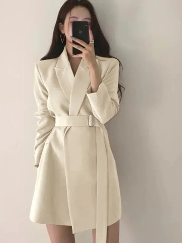 Office Wear Women Blazer Internet Celebrity Mujer Jacket Mid-length Belt Tops Blazers for Women Clothing Outerwear Chic Coats