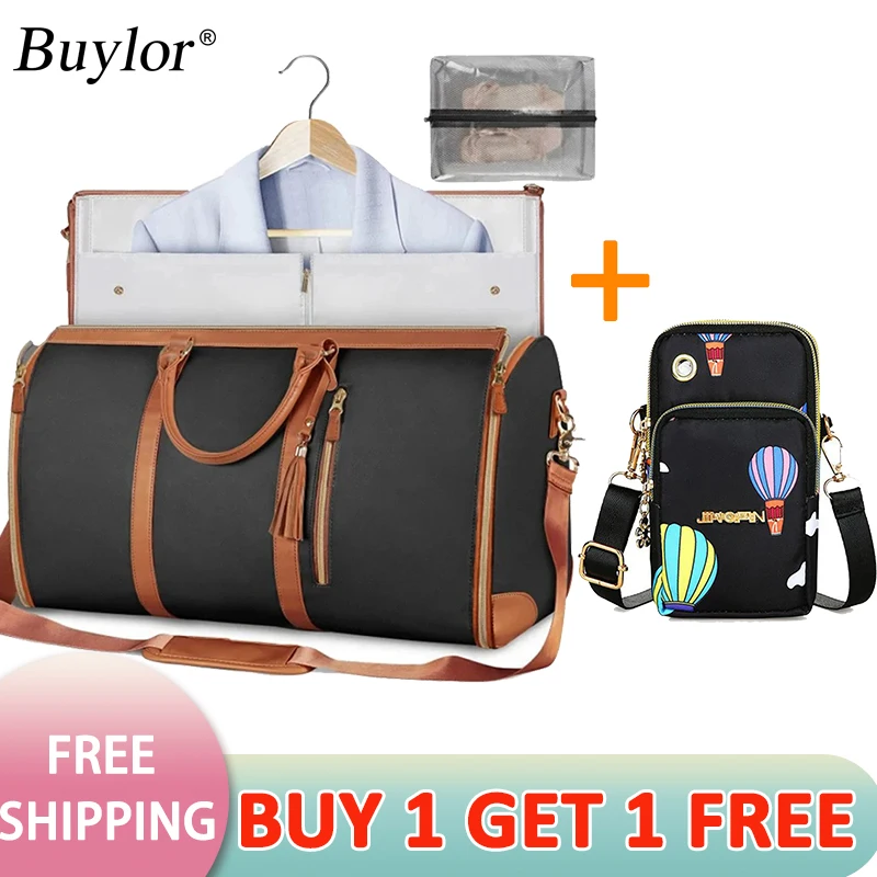 Buylor 2pcs Bags Folding Suit Bag Large Capacity Travel Luggage Bag With Shoe pouch Waterproof Women Handbag Outdoor Fitness Bag