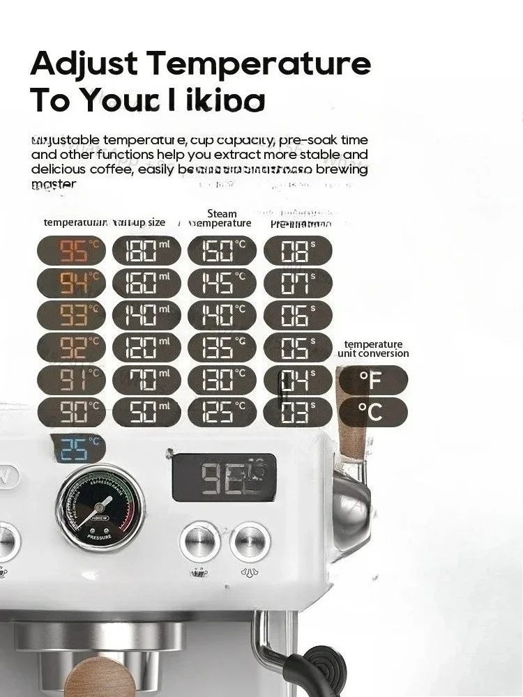 Semi Automatic Espresso Coffee Machine DIY Function 20Bar Pressure Temperature Adjustable For Cappuccino & Latte H10plus