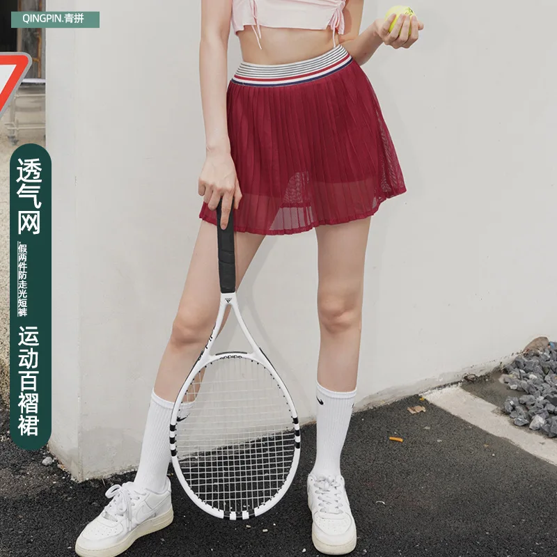 Summer Tennis Pleated Skirt with Shorts Pocket Underneath Gym Golf Women Clothing Skort Yoga Quick Dry Sport Active Wear Running