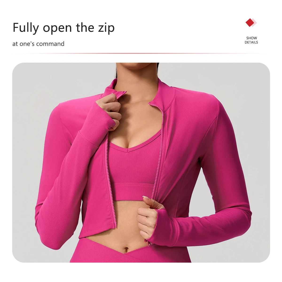 Damen Sportjacke mit hohem Kragen und Reißverschluss, Slim Fit, Langarm Yoga & Fitness Oberteil, schnelltrocknend und atmungsaktiv, Outdoor-Sportbekleidung – Detail 7