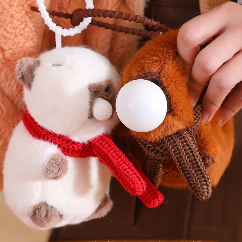 Kawaii Cotton Spit Bubble Capybara Keychain Relax Press Squeeze Doll Pendant Soft Metal Plush Toy Key Ring Kids