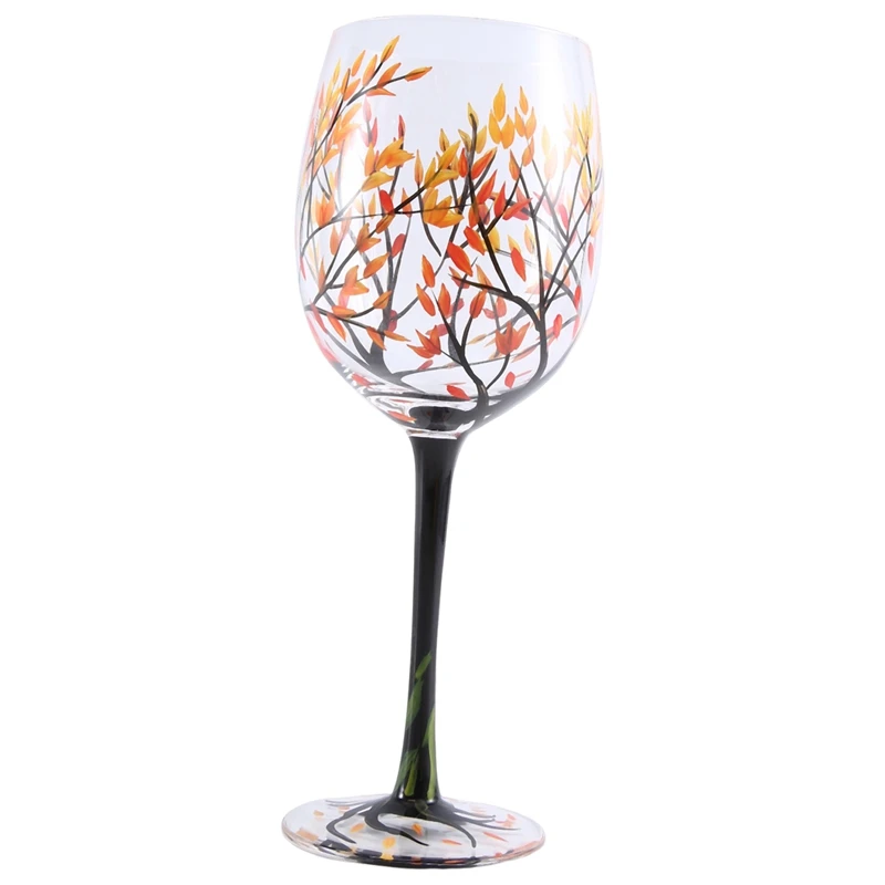 1Pcs HOT-Autumn Tree Wine Glass - Fall Colors - Leaves Of Red, Yellow, Orange - Hand Painted - Fall Leaf Easy To Use