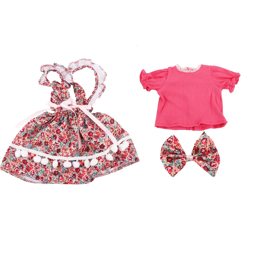 Conjunto de ropa para muñeca Reborn de 55cm, vestido de tirantes, camiseta y clip para el pelo, traje para muñecas recién nacidas de 22 pulgadas, oso de juguete