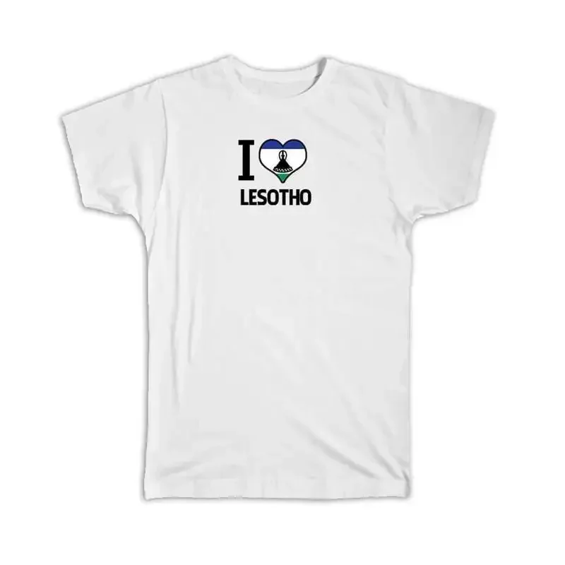 Футболка I Love Lesotho с флагом, сердцем и гербом страны для иностранцев