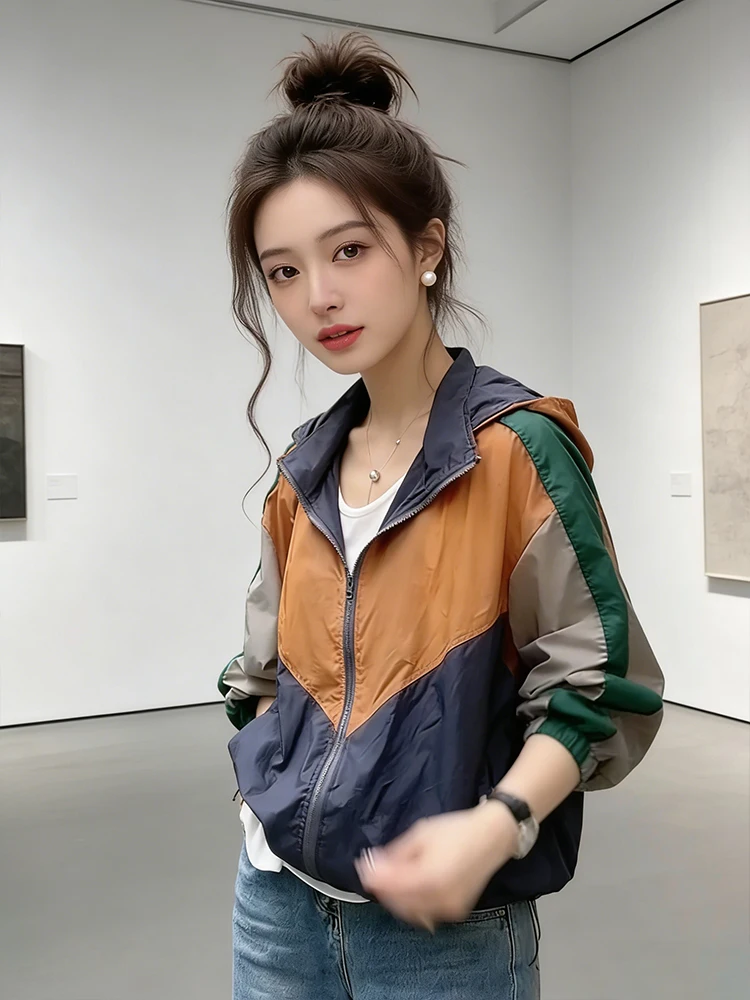 

Women's Spring New Breathable Lightweight Patchwork Color Sun Protection Outerwear Jaet Casual Commute Sle Loose Fit