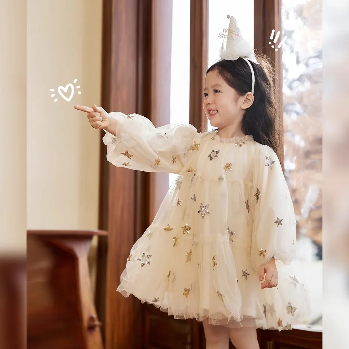 

Girl Clothes Mesh Sequined Stars Princess Puff Long Sleeve Tutu Dresses Girl Clothes Flower Mermaid Birthday Dress for Baby